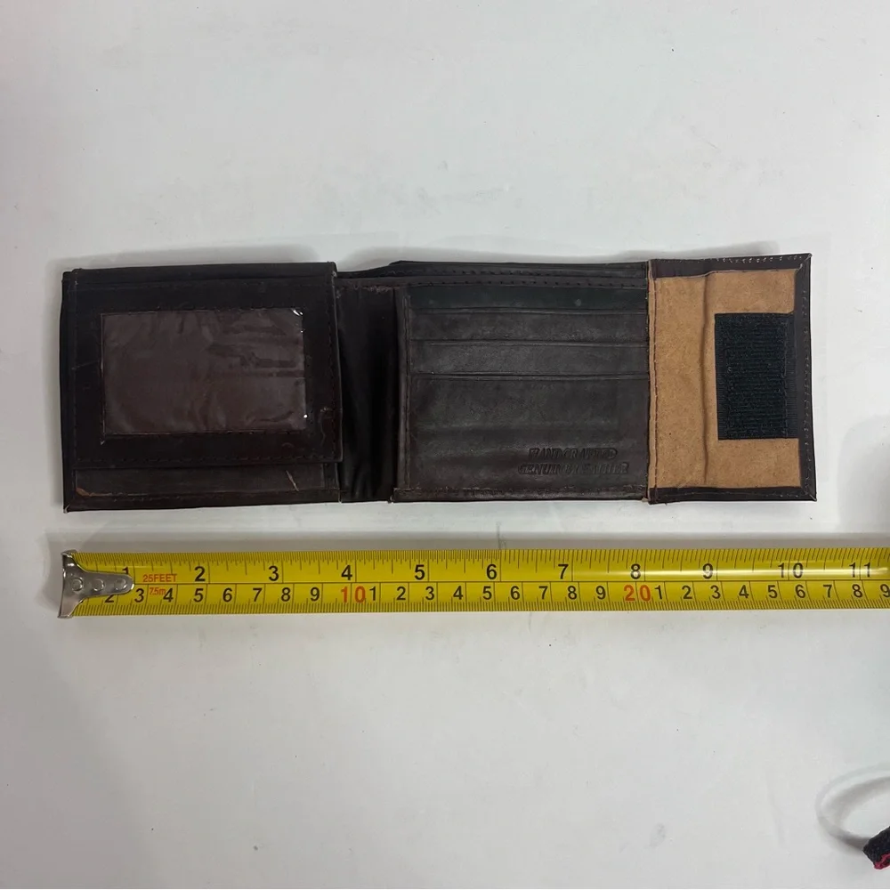 Hand Crafted Genuine Leather Mens Wallet Slim Trifold Wallets With ID Window